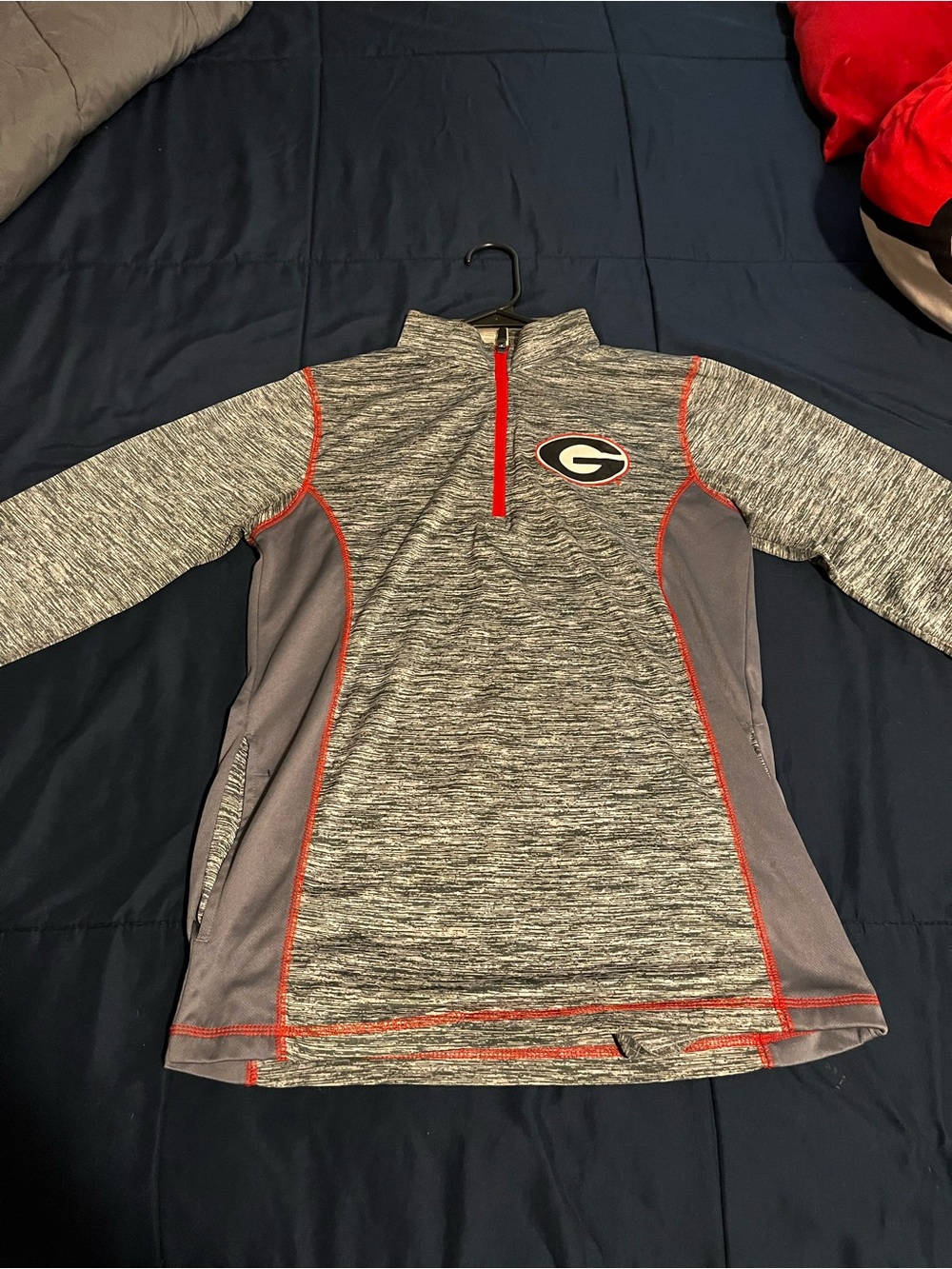 Russell Athletic Gray Heather & Red Georgia G Quarter-Zip Pullover